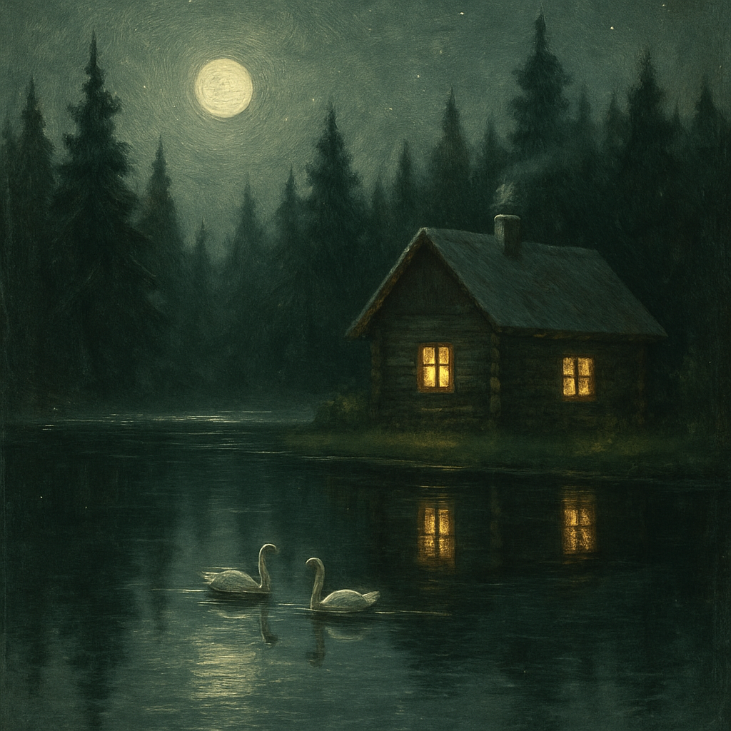 Moonlit Cabin Lake Reflection paint by numbers