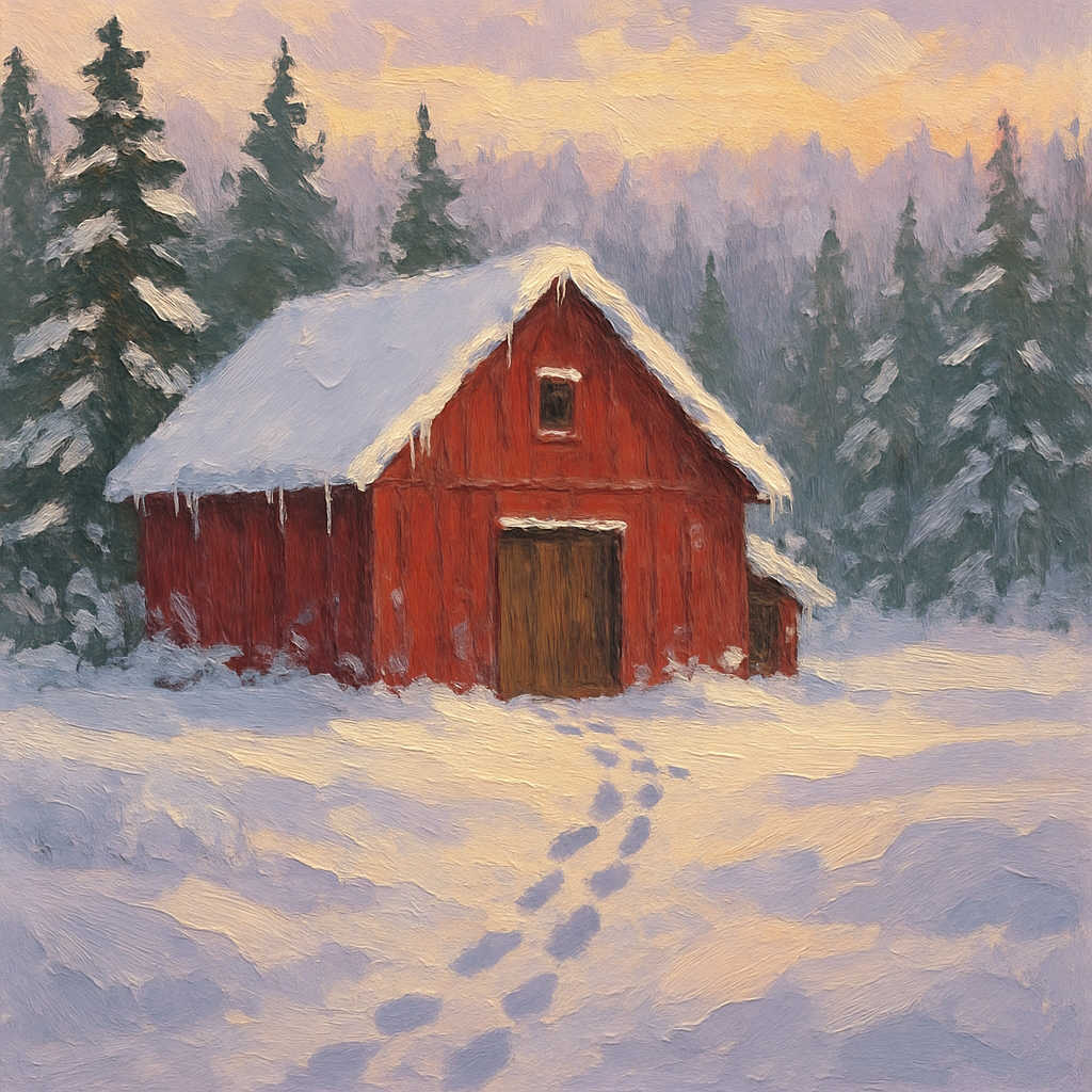 Silent Pines With Red Barn paint by color