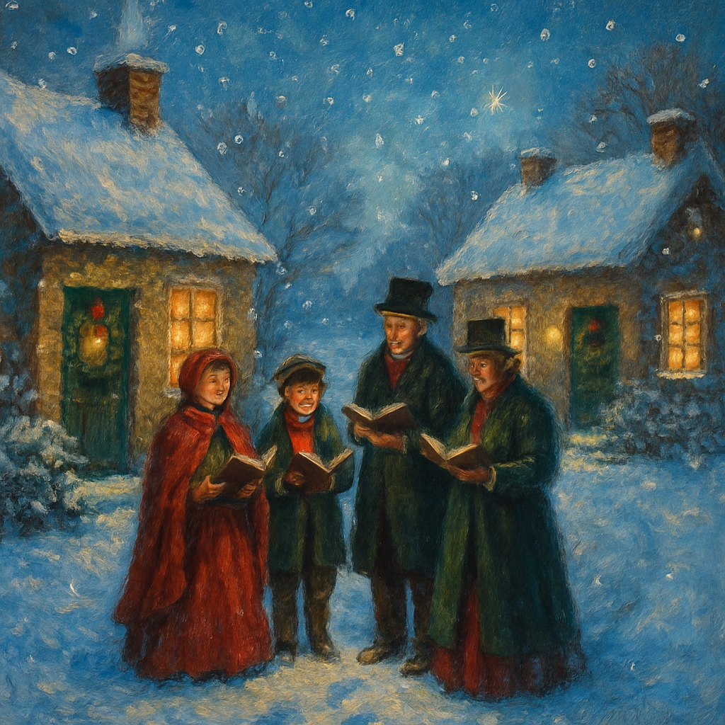Midnight Carolers On Snowy Lane paint by number