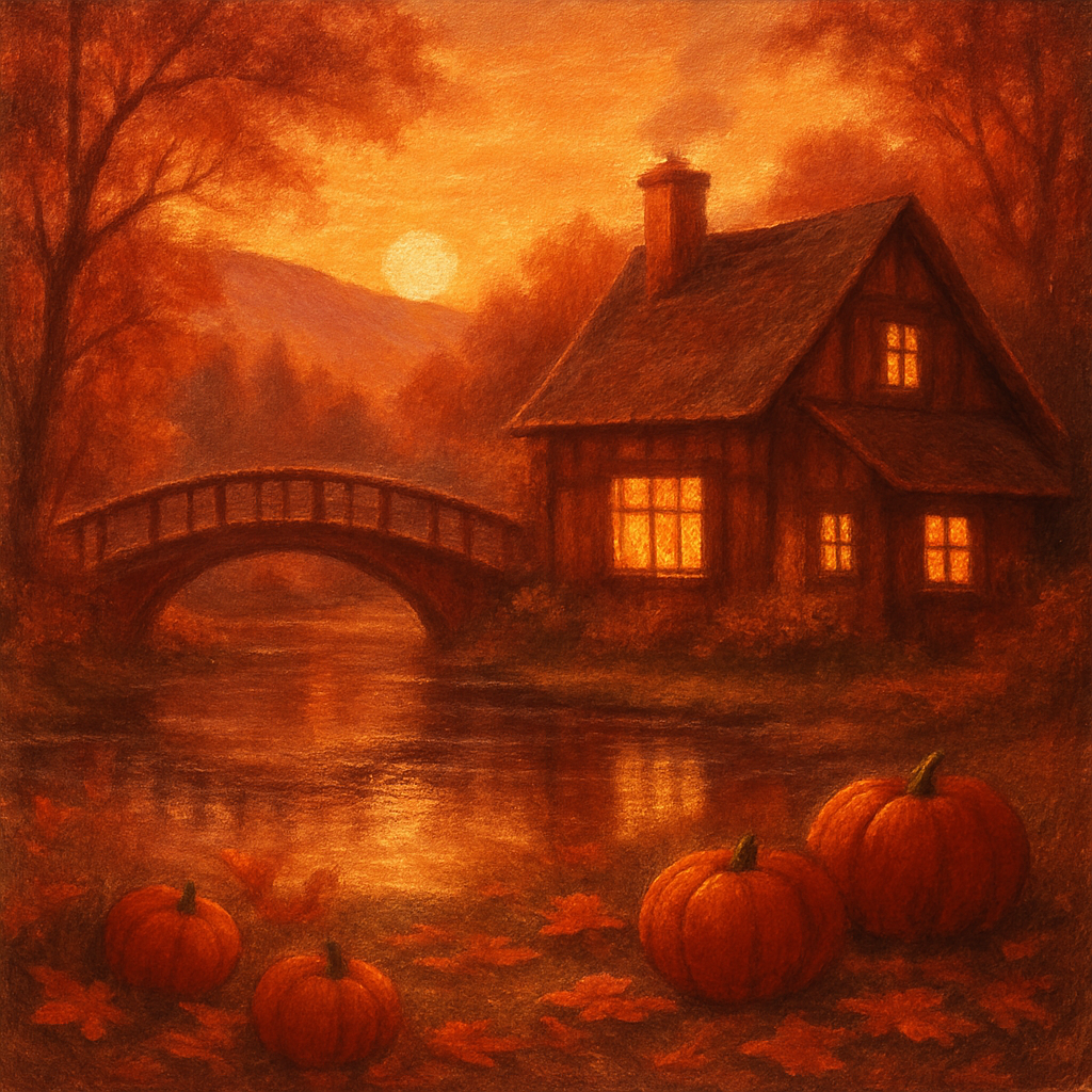 Autumn Streamside Cottage Painting by numbers kit