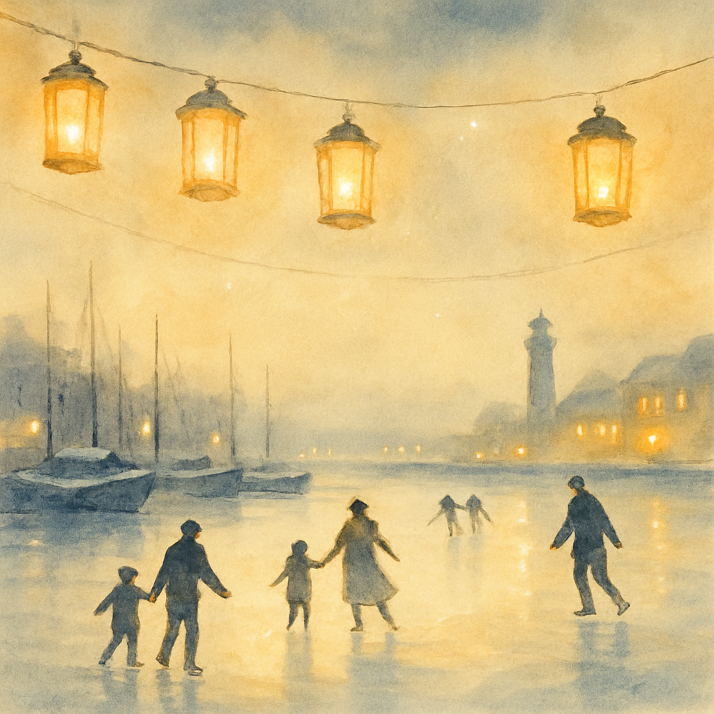 Lanterns Over Frozen Harbor Numbered painting kits