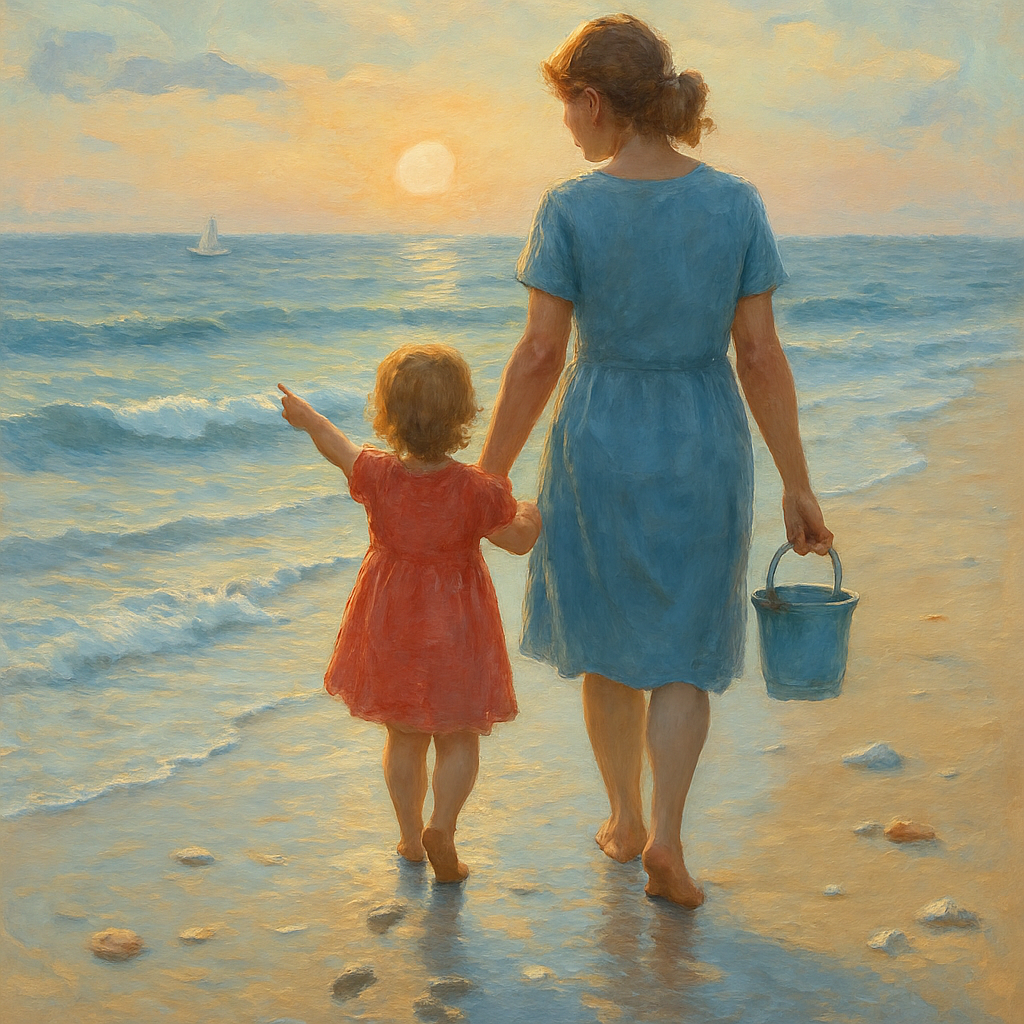 Seaside Stroll With Mother And Child DIY paint by numbers