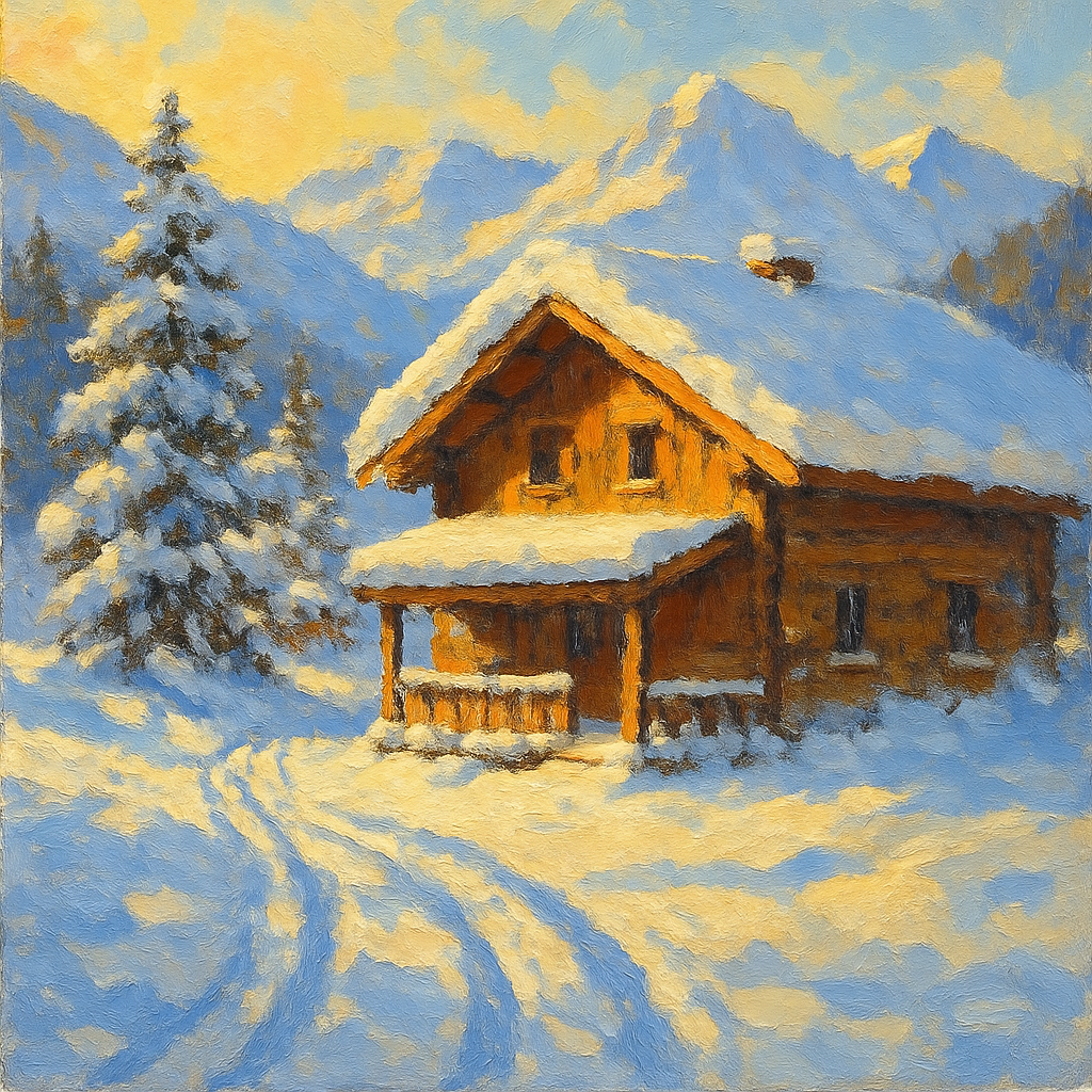 Sunlit Mountain Chalet Painting by numbers kit
