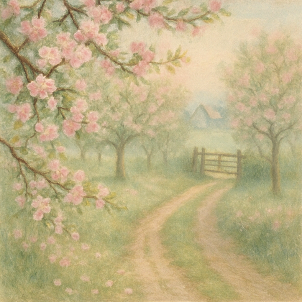 Hidden Orchard In Spring Mist paint by color