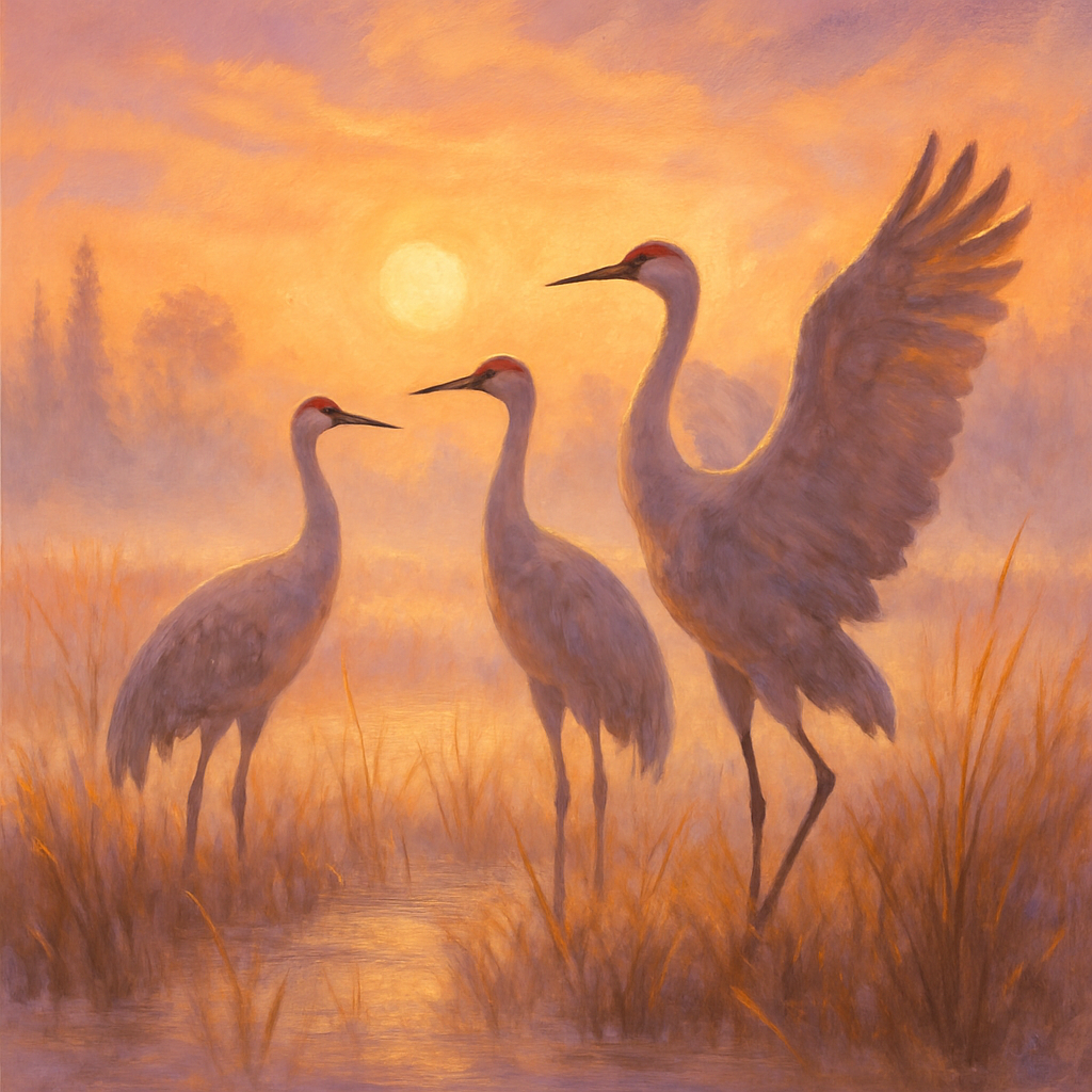 Cranes At A Cozy Sunrise Marsh painting number kit