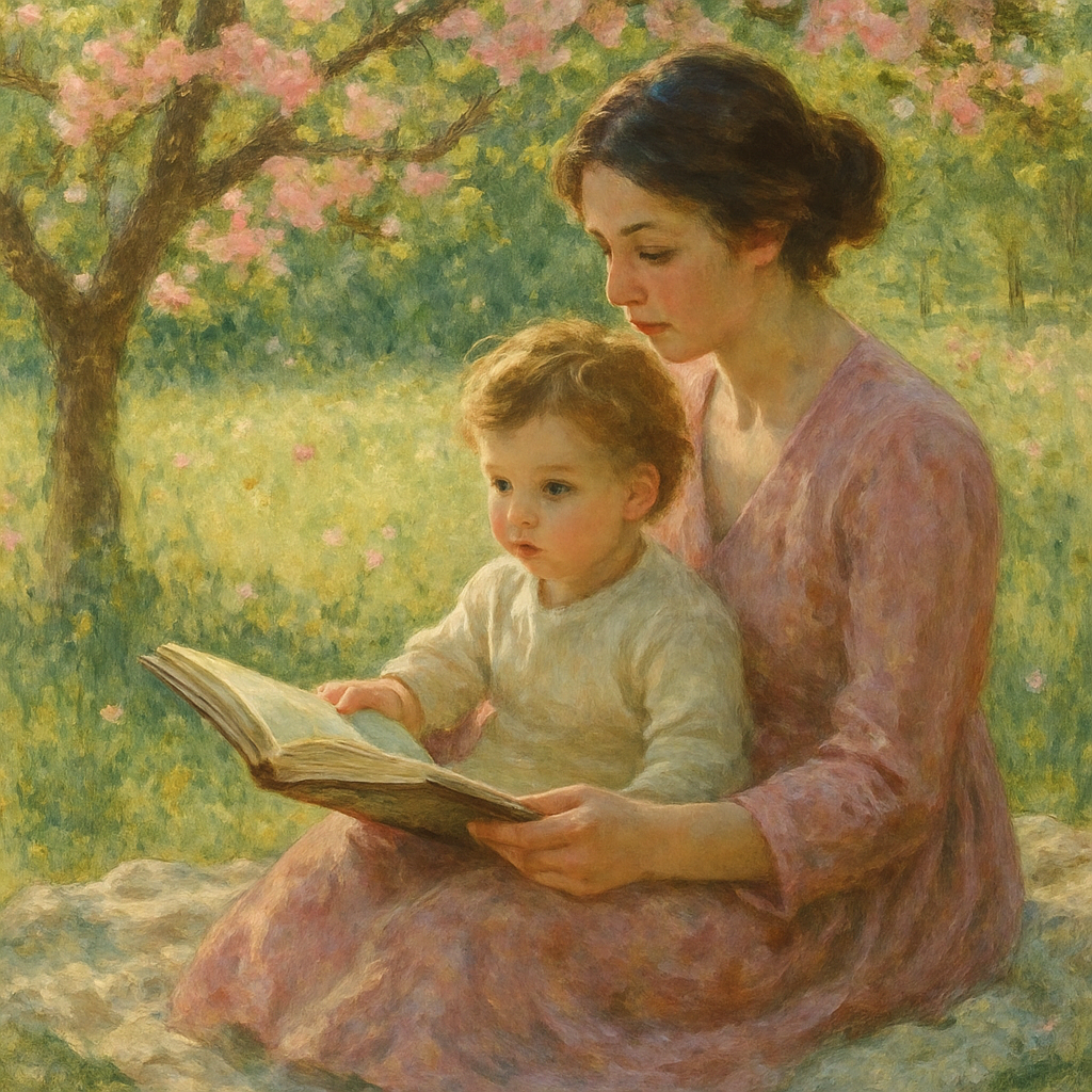 Mother And Child Reading Garden DIY paint by numbers