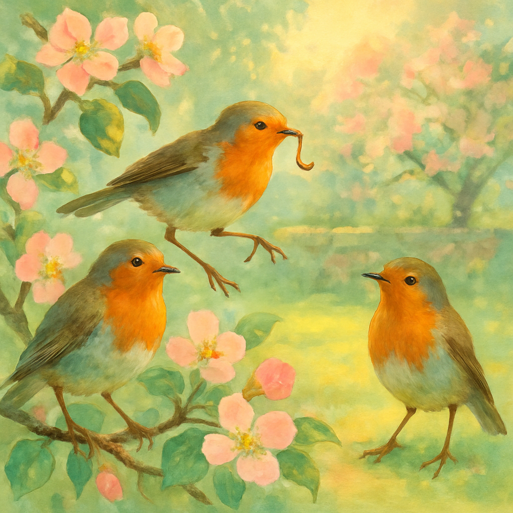 Robins In A Cozy Spring Garden Painting by numbers kit
