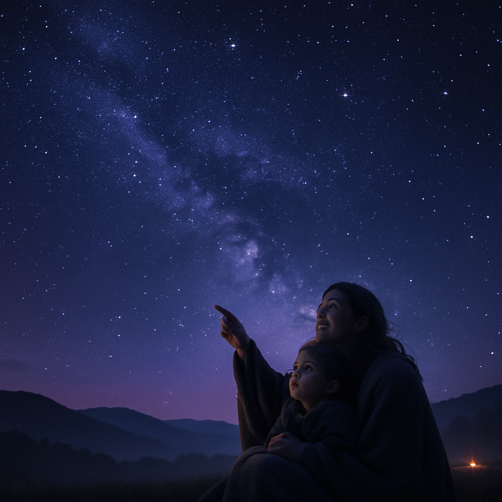 Mother And Child Stargazing Night painting number kit