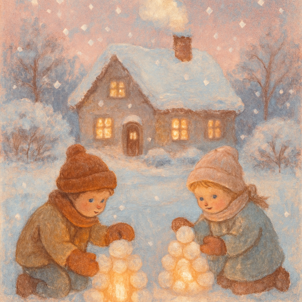 Children Building Snow Lanterns painting number kit