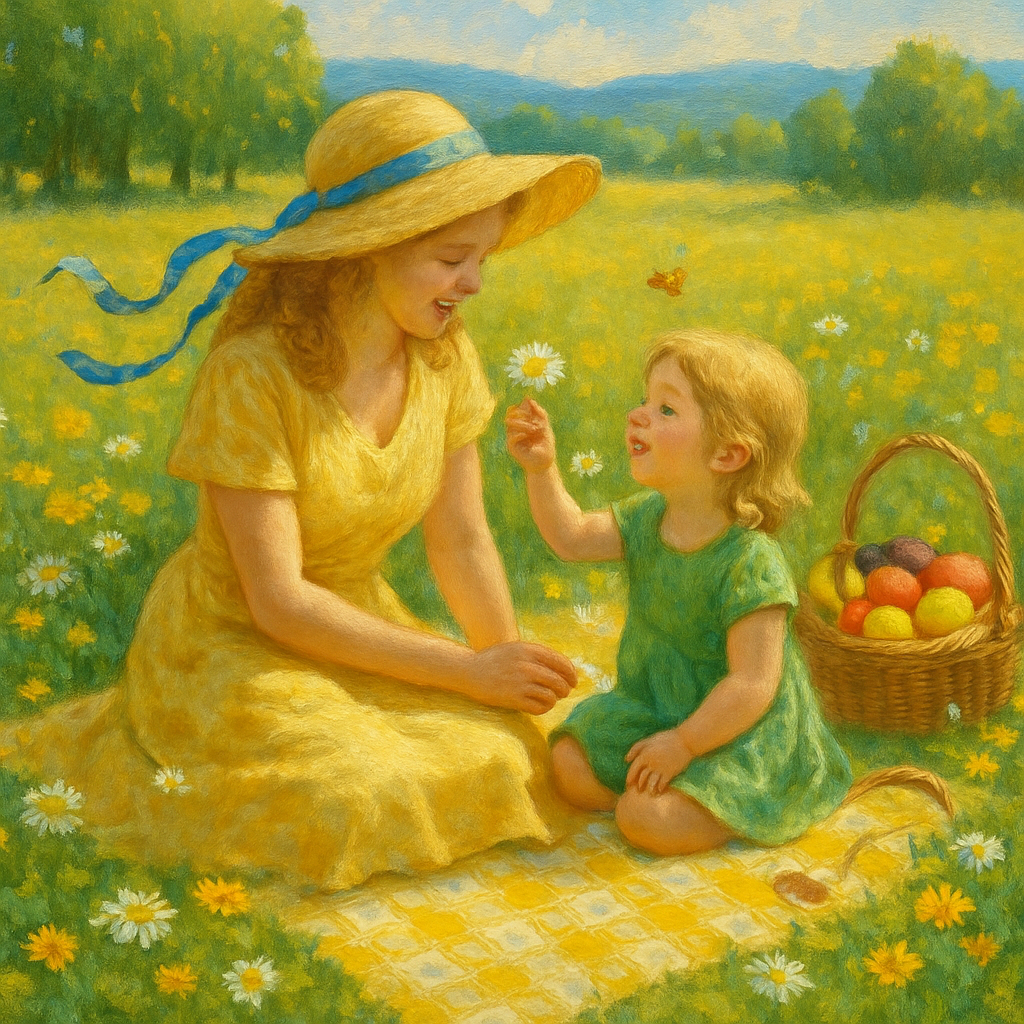 Picnic Meadow Mother And Child Paint by numbers art