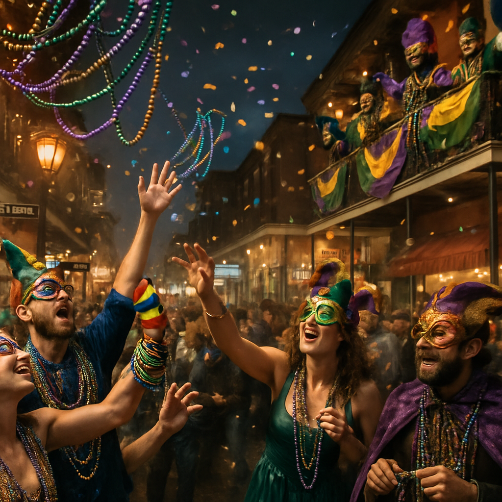 Mardi Gras Bead Toss On Bourbon Street Painting by numbers kit