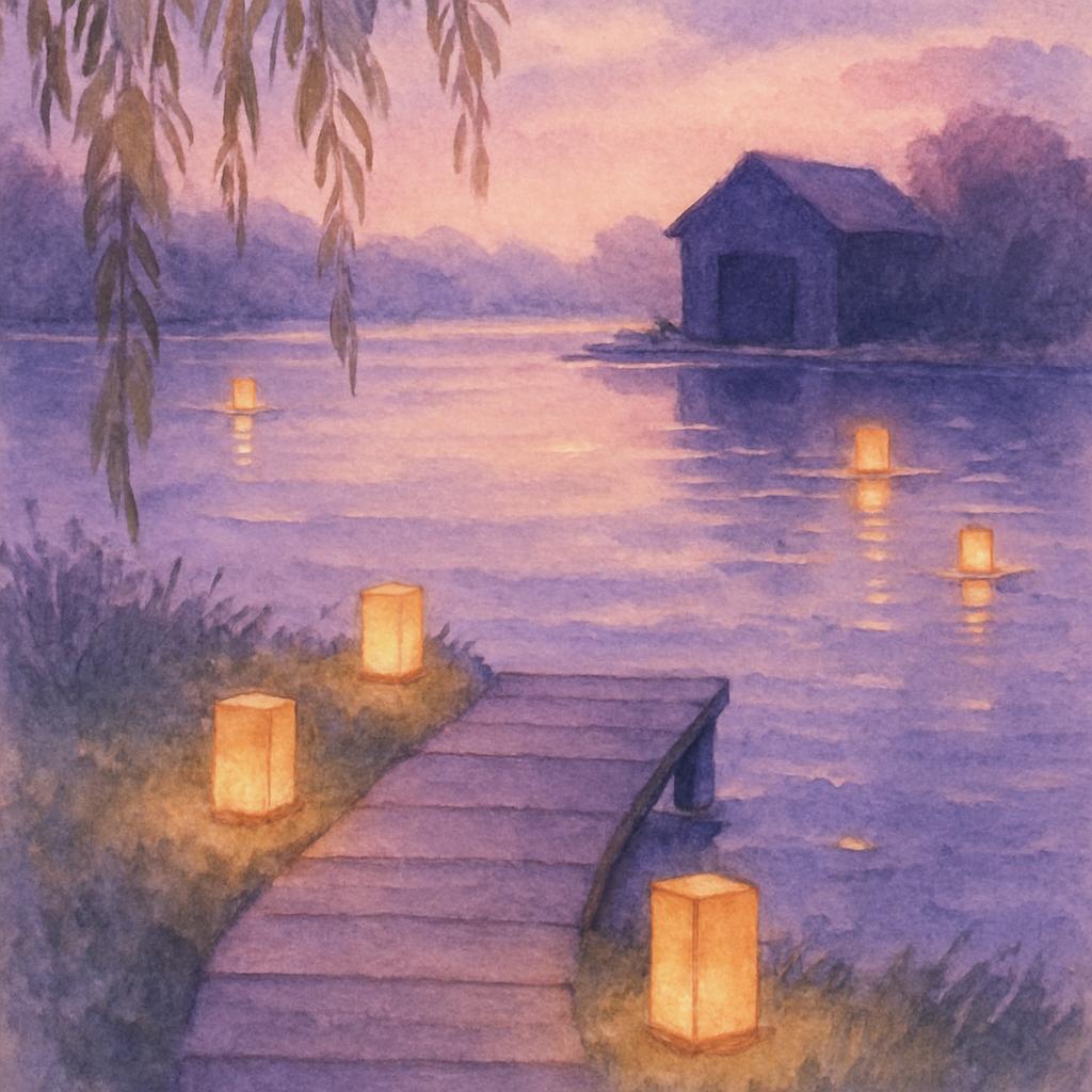 Lavender Dusk Row Of Lanterns DIY paint by numbers