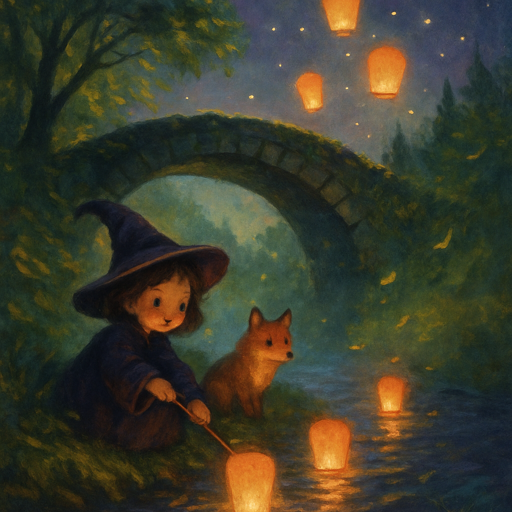 Lanterns Over Mossy Bridge Number painting
