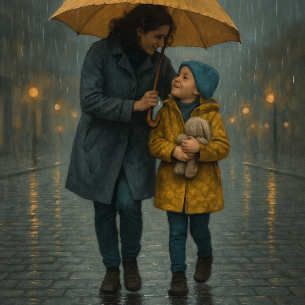 Mother And Child Umbrella Rainwalk Paint by numbers art
