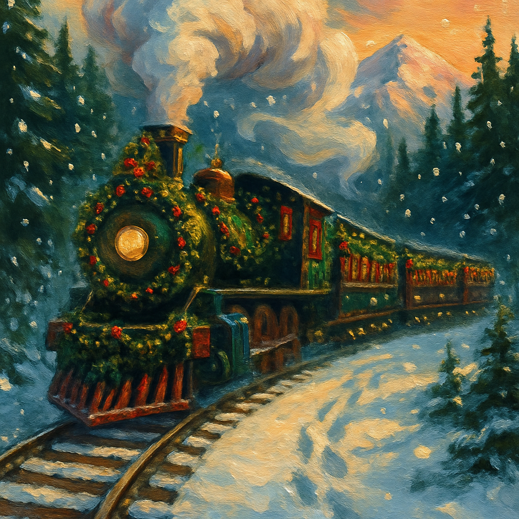 Festive Train Through Evergreen Pass Paint by numbers kits