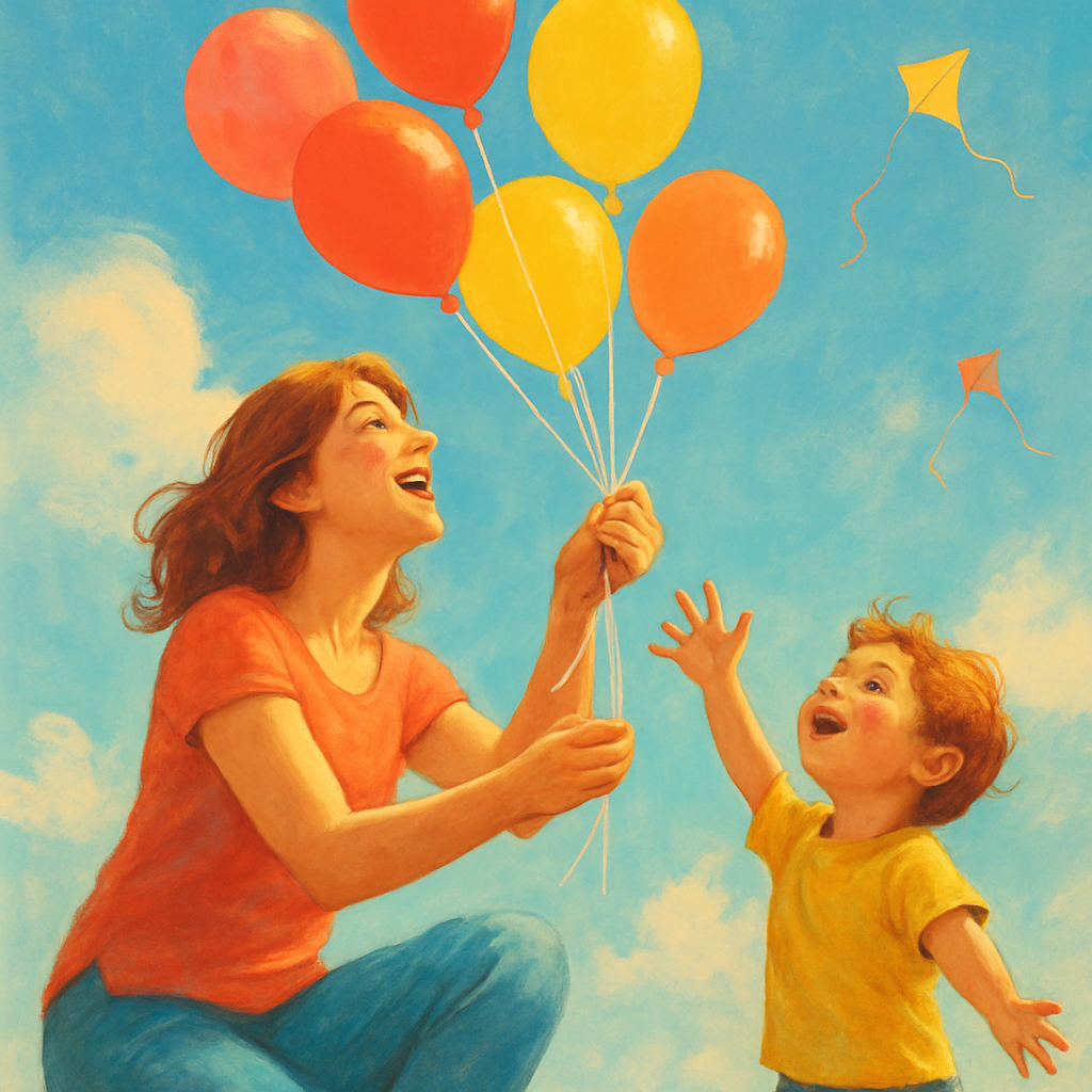 Mother And Child Balloon Release paint by color
