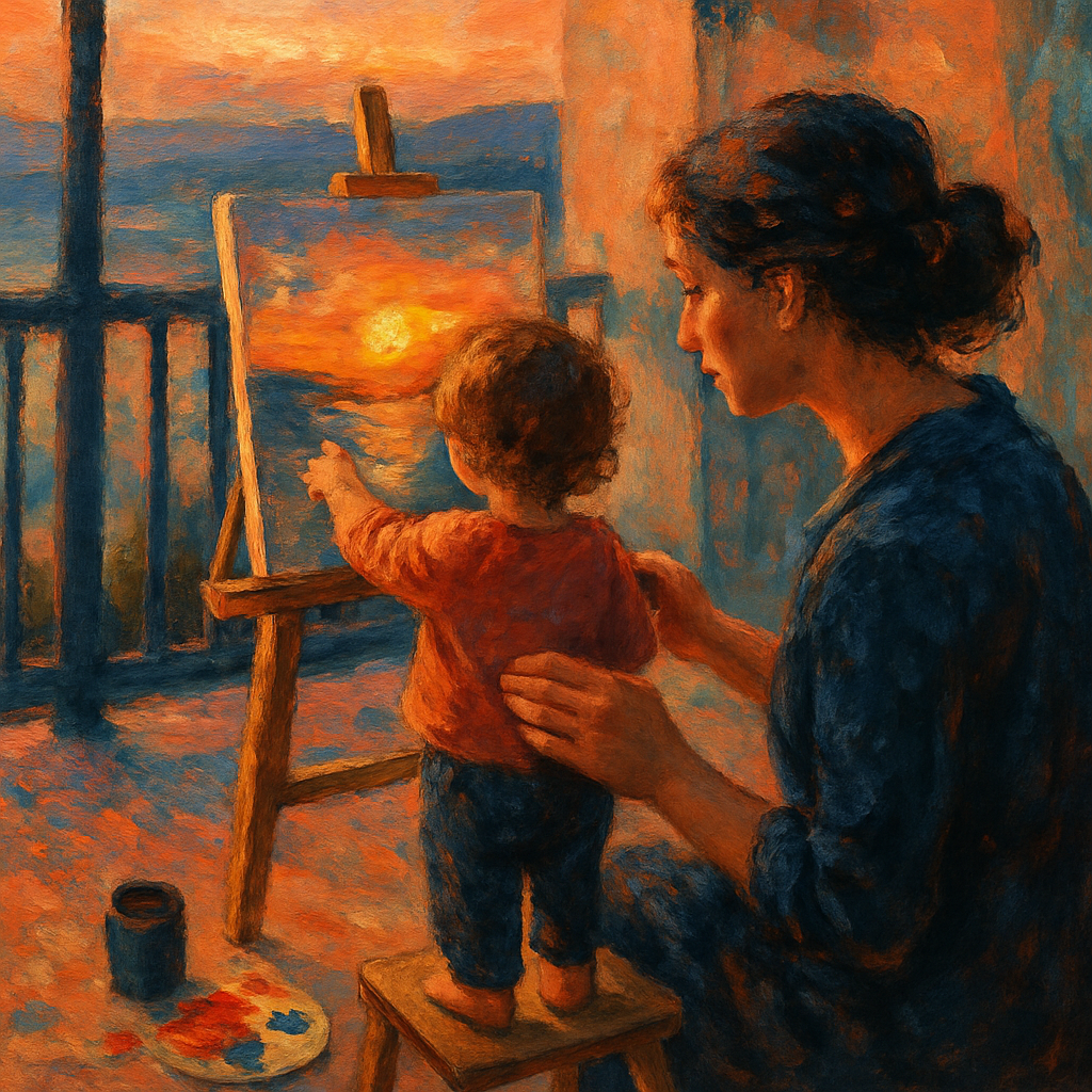 Mother And Child Sunset Painting Moment DIY paint by numbers