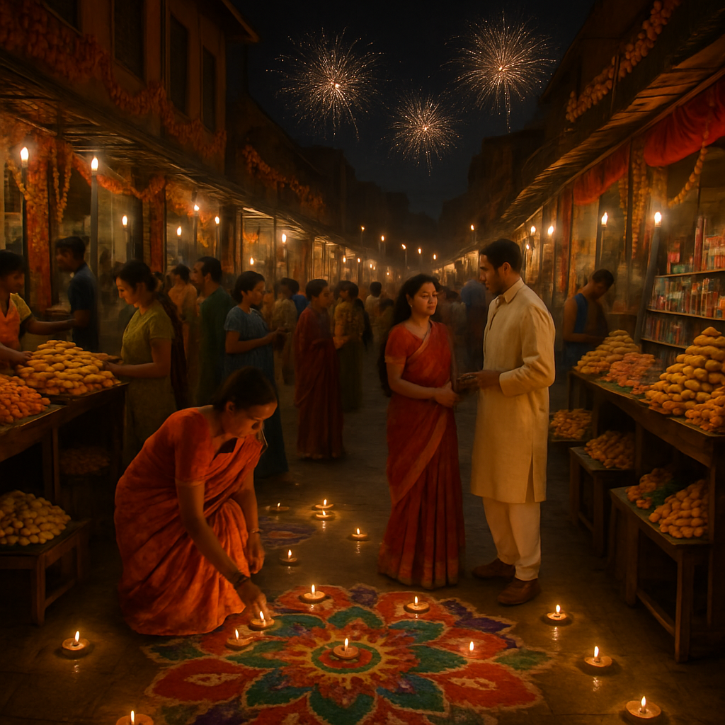 Diwali Night With Illuminated Indian Market Painting by numbers kit