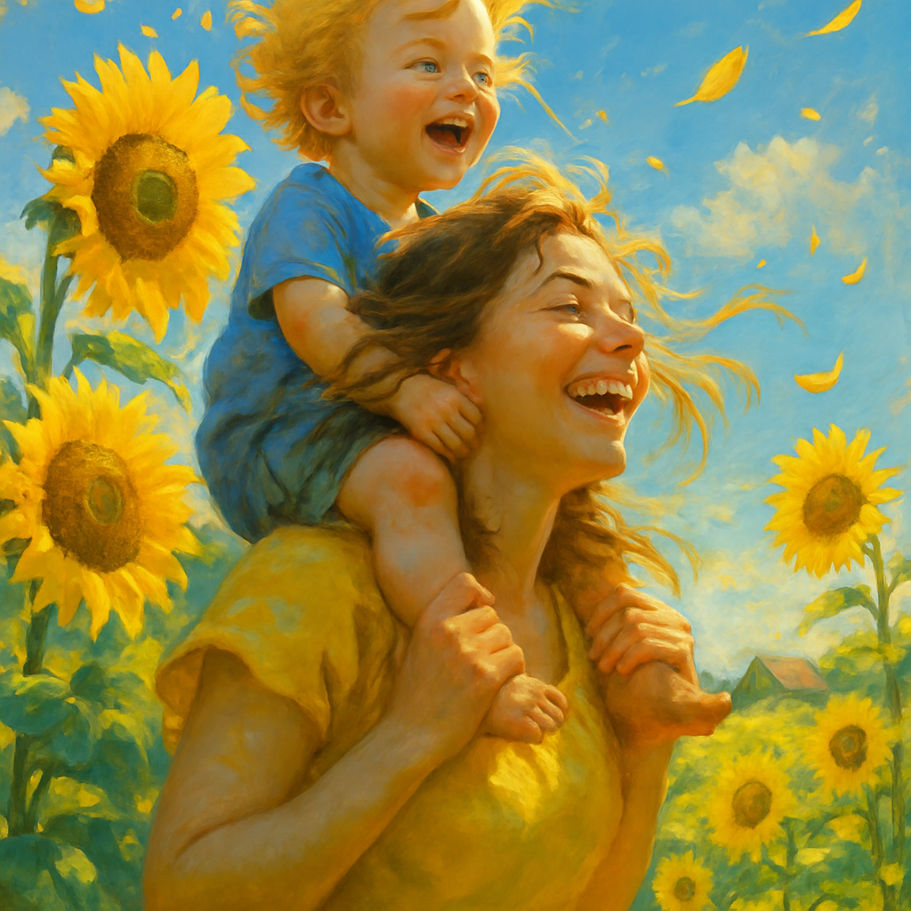 Mother And Child Sunflower Field Walk Paint by numbers art