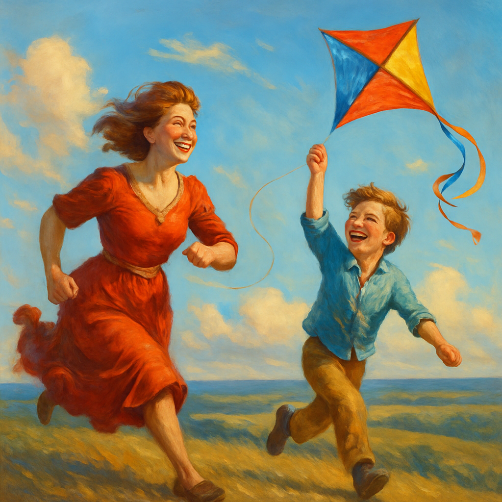 Mother And Child Sunset Kite Flying DIY paint by numbers