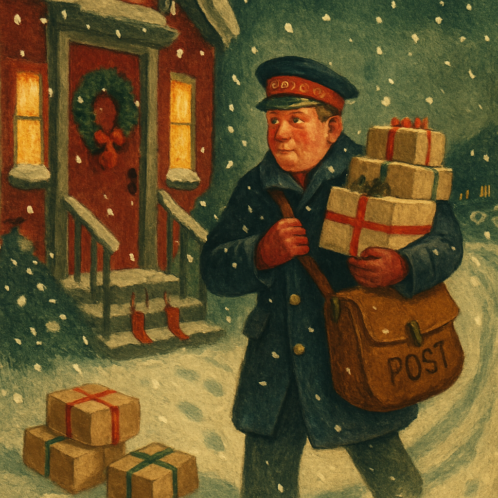 Snowy Postmans Delivery Night paint by color