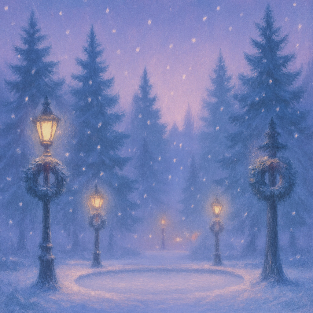 Frost-Kissed Lanterns In Pine Plaza Painting by numbers kit