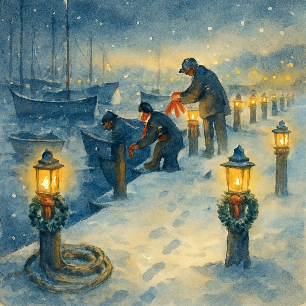 Little Lanterns Along Frosty Docks Paint by numbers kits
