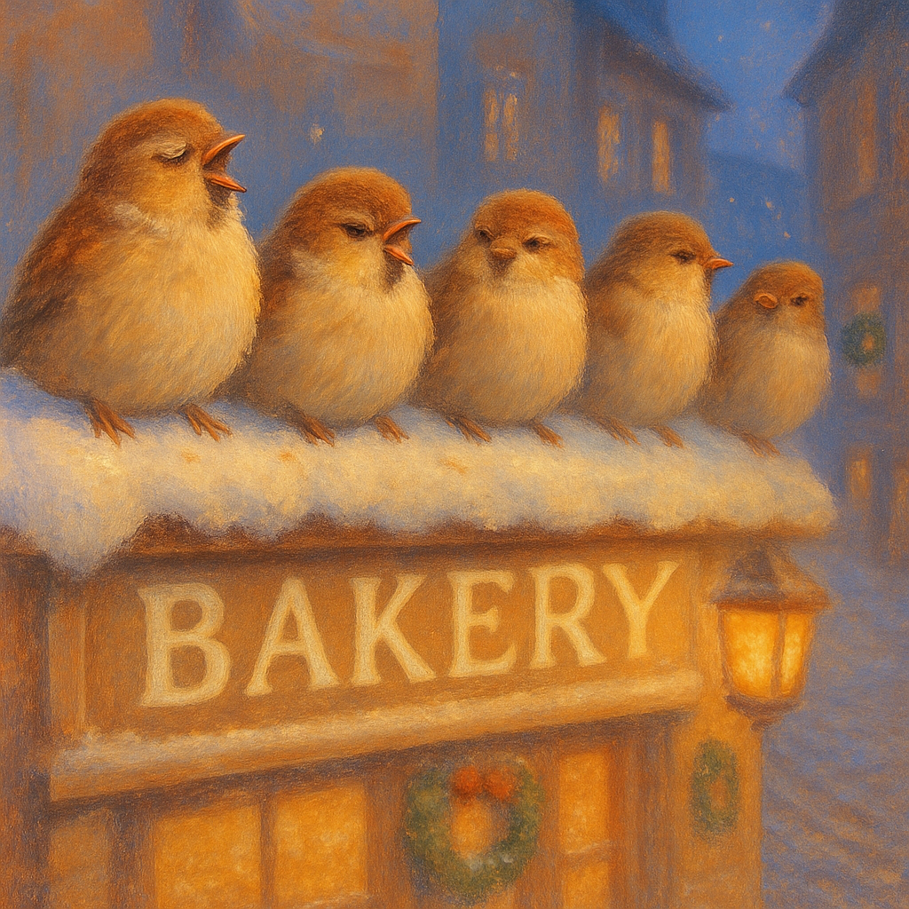 Sparrow Choir On Snowy Bakery Roof Numbered painting kits