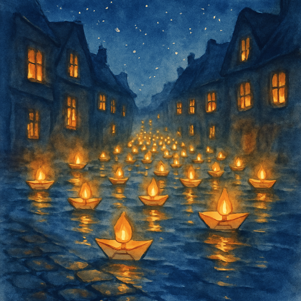Lantern Lane Of Paper Boats Paint by numbers art