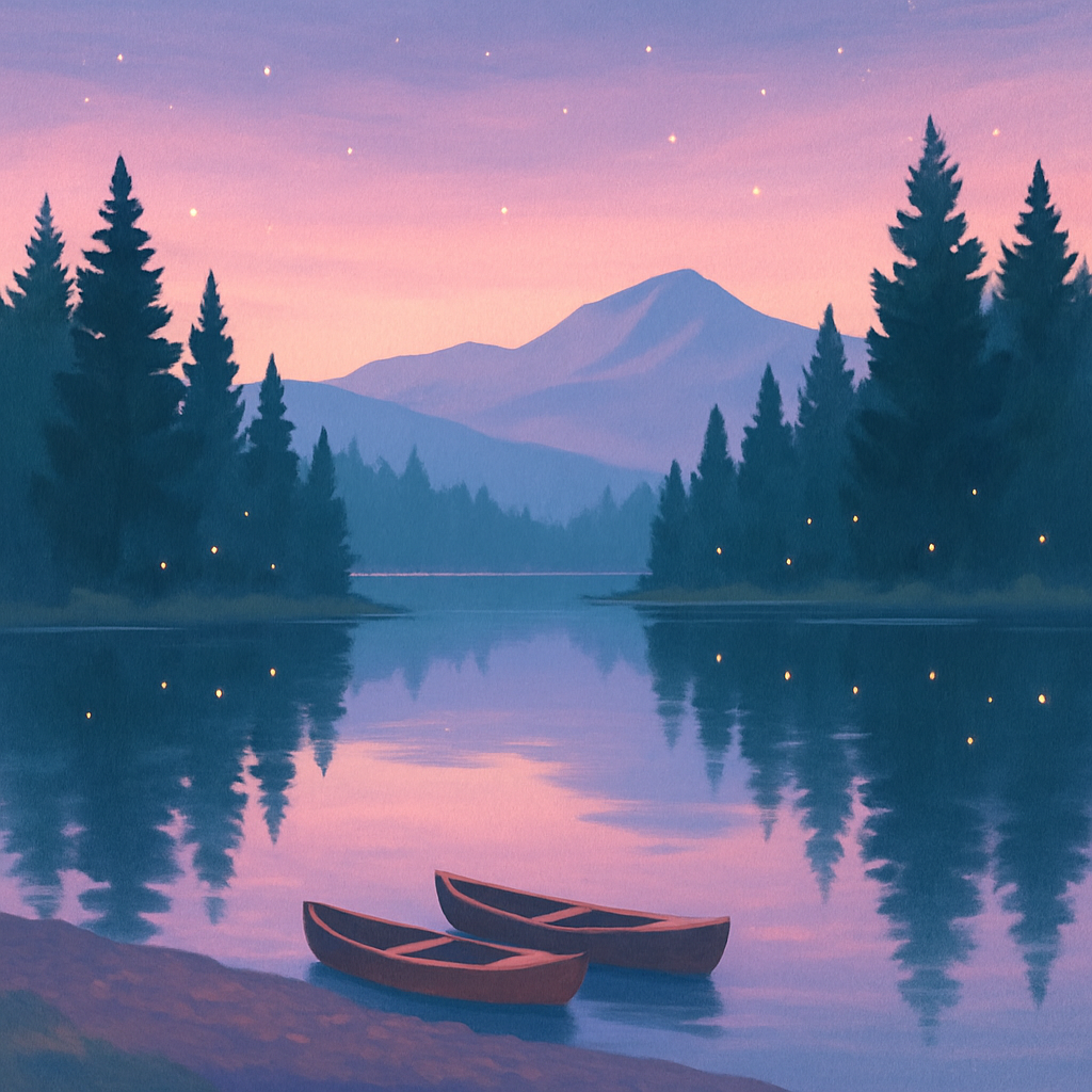 Twilight Pines Lake Scene paint by numbers