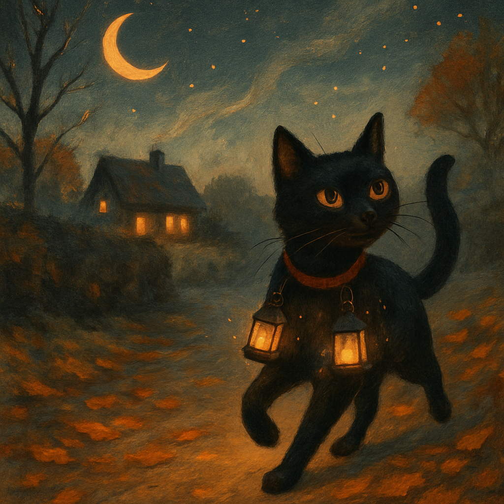 Black Cat Lantern Waltz painting number kit