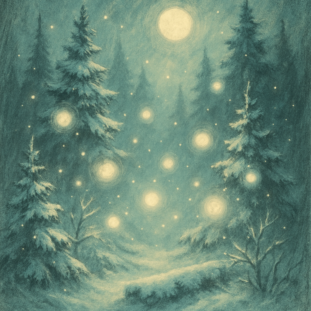 Enchanted Forest With Floating Snow Orbs DIY paint by numbers