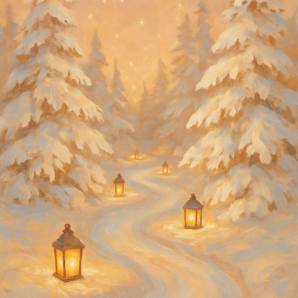 Winter Wonderland With Glowing Lantern Path Paint by numbers art