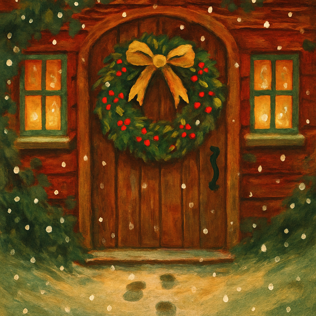 Wreath-Laden Door Of Festive Cottage paint by number