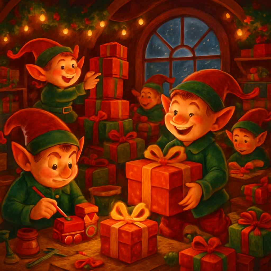 Santa Workshop Elves At Midnight paint by color