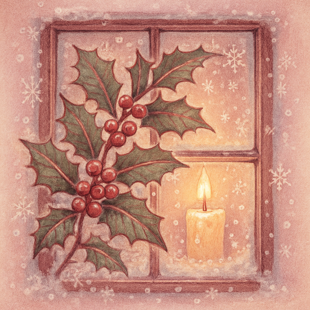 Frosty Windowpane With Painted Holly Number painting