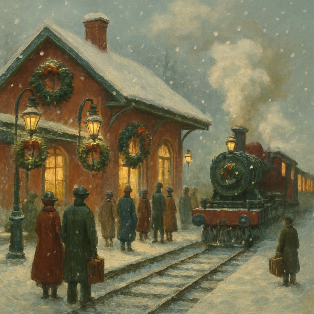 Holiday Train Station In Snowy Twilight Paint by numbers kits