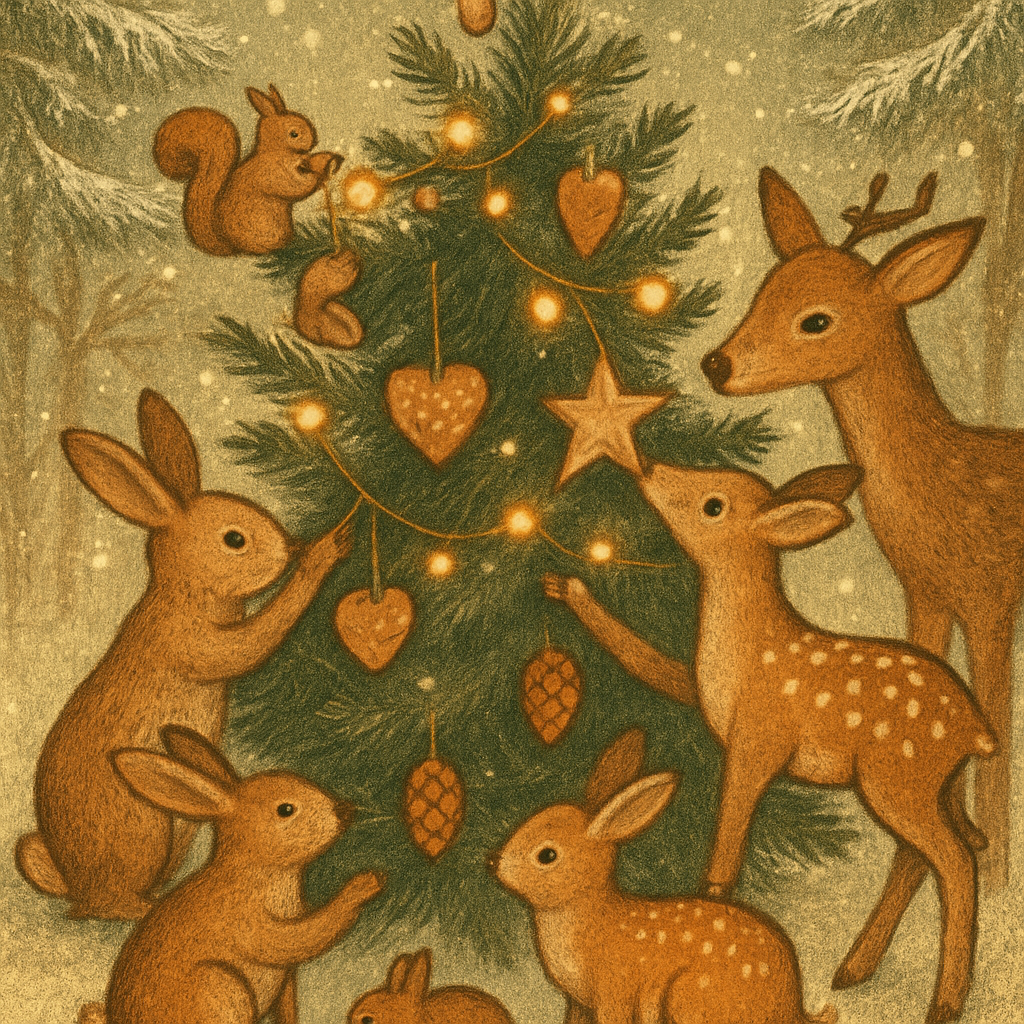 Winter Woodland Animals Decorating Tree Paint by numbers art