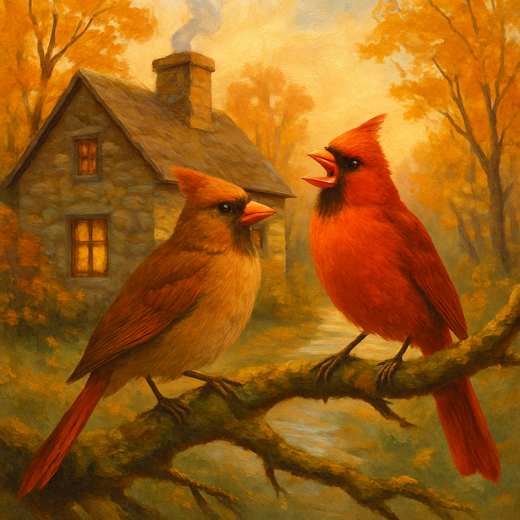 Autumn Cardinals By The Cottage Number painting