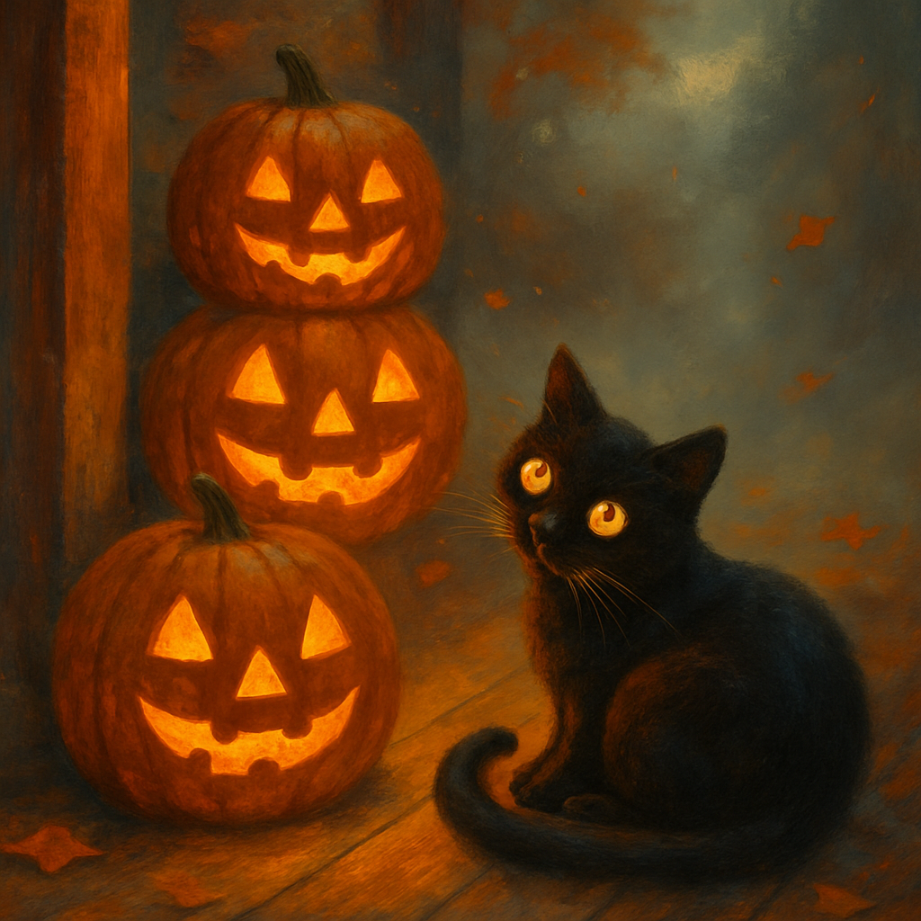 Lantern Cat On Autumn Porch Number painting