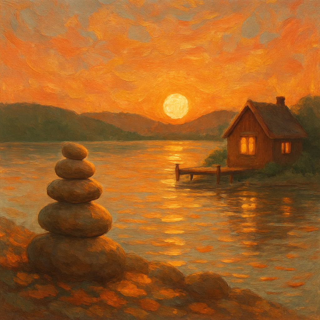 Sunset Cabin Reflection Numbered painting kits
