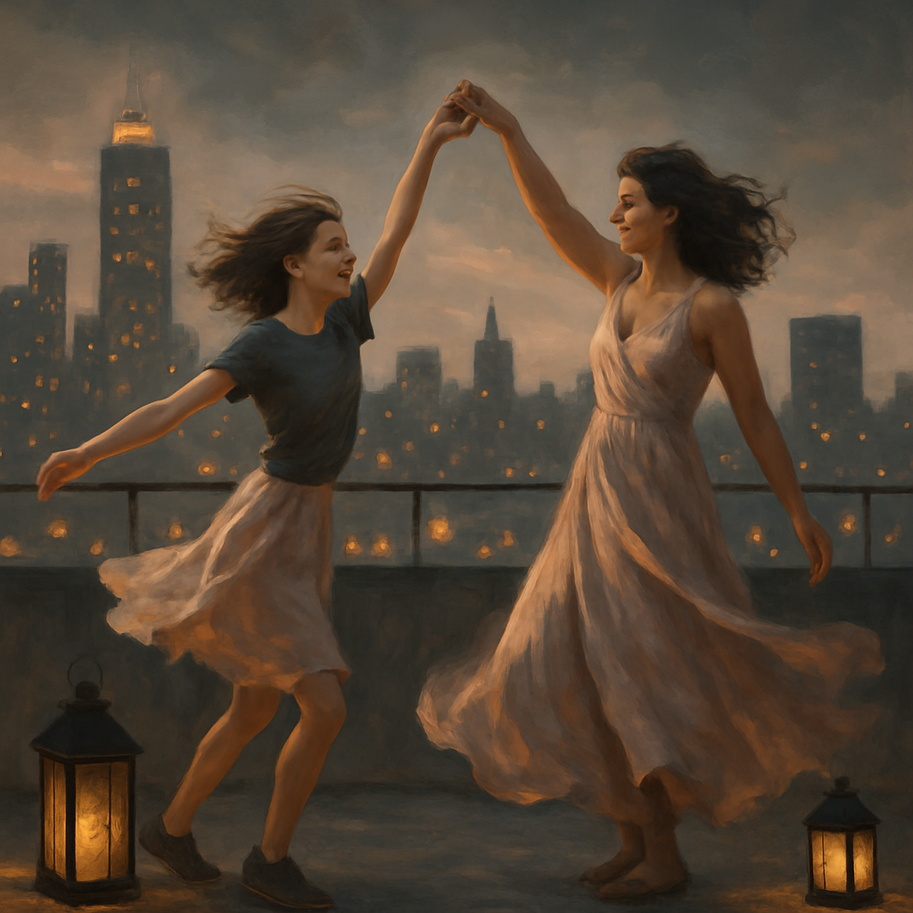 City Rooftop Dance With Mom paint by color