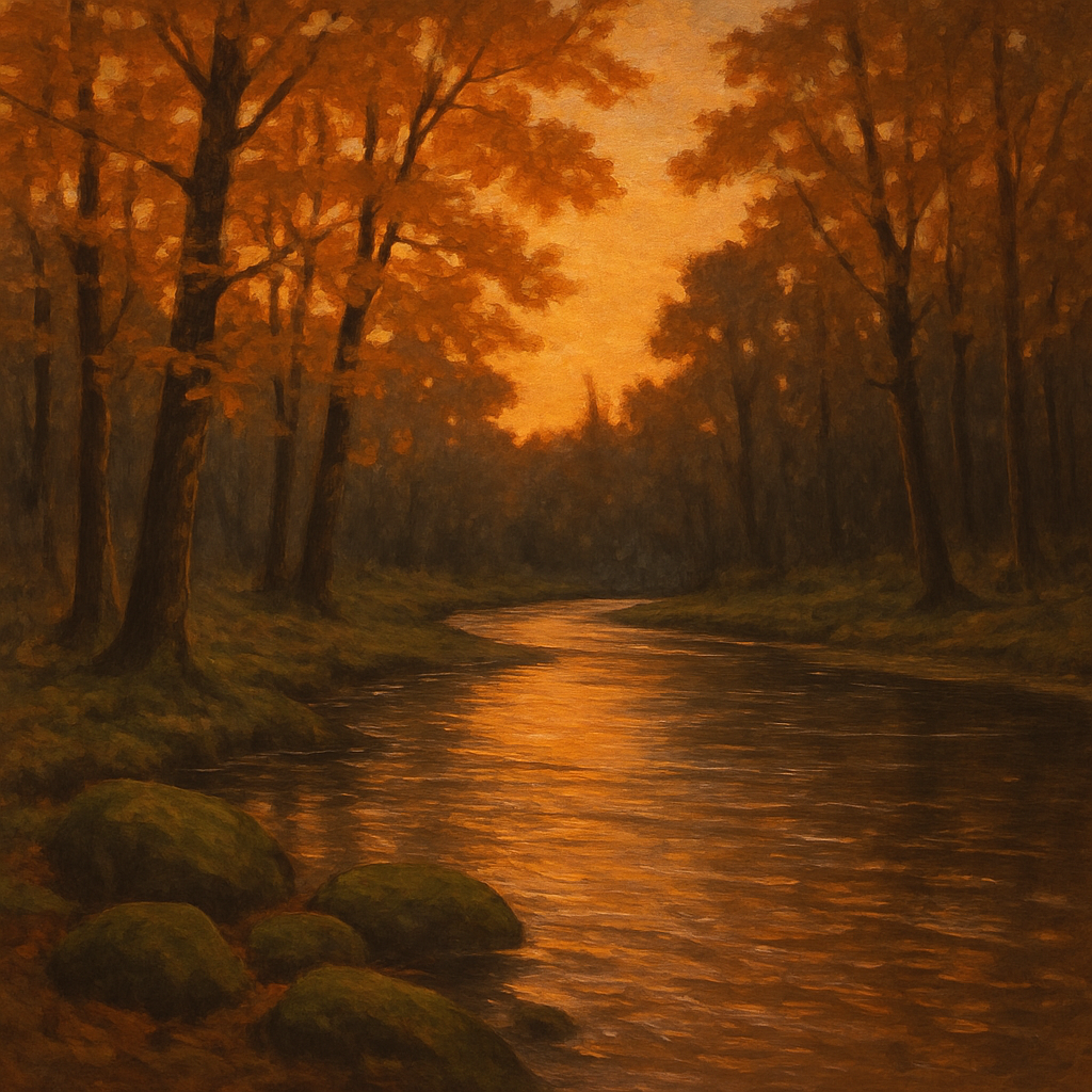 River Bend At Amber Twilight paint by color