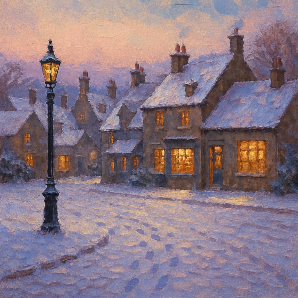 Village Under Gentle Snowfall Numbered painting kits