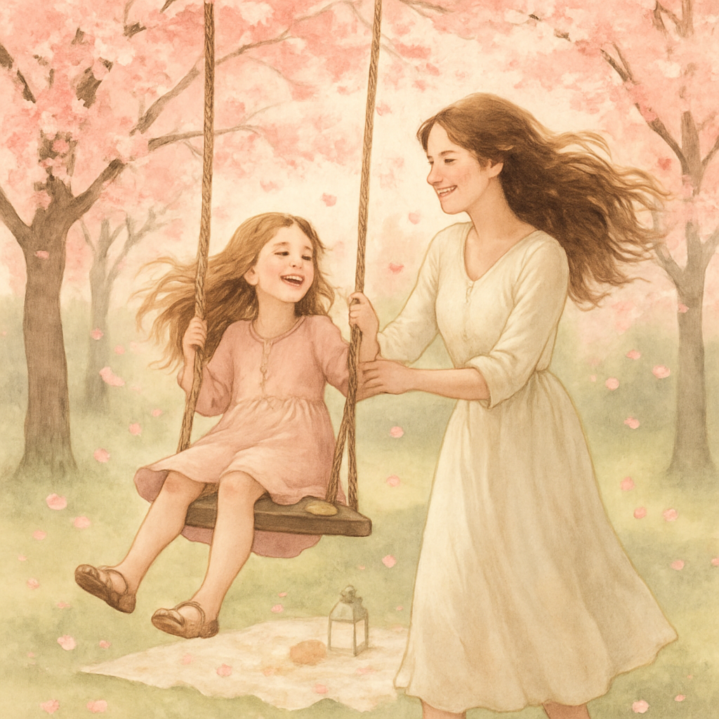 Swinging Under Cherry Blossoms Numbered painting kits