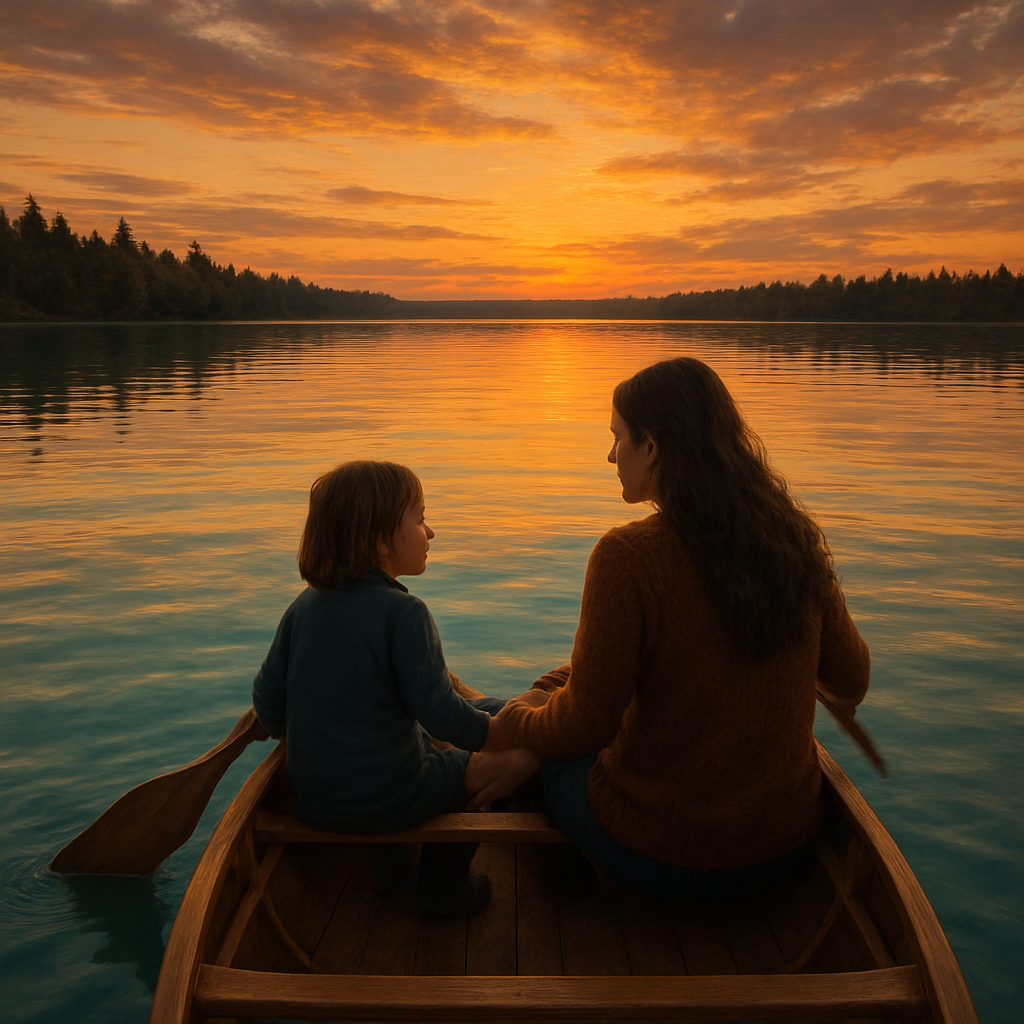 Mother And Child Canoe Sunset Painting by numbers kit