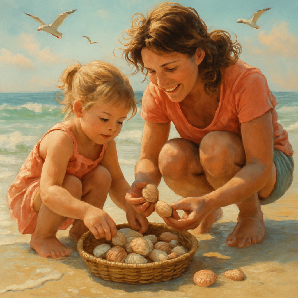 Seashell Collecting With Mom Numbered painting kits