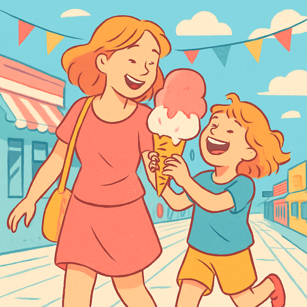Mother And Child Ice Cream Stroll Number painting