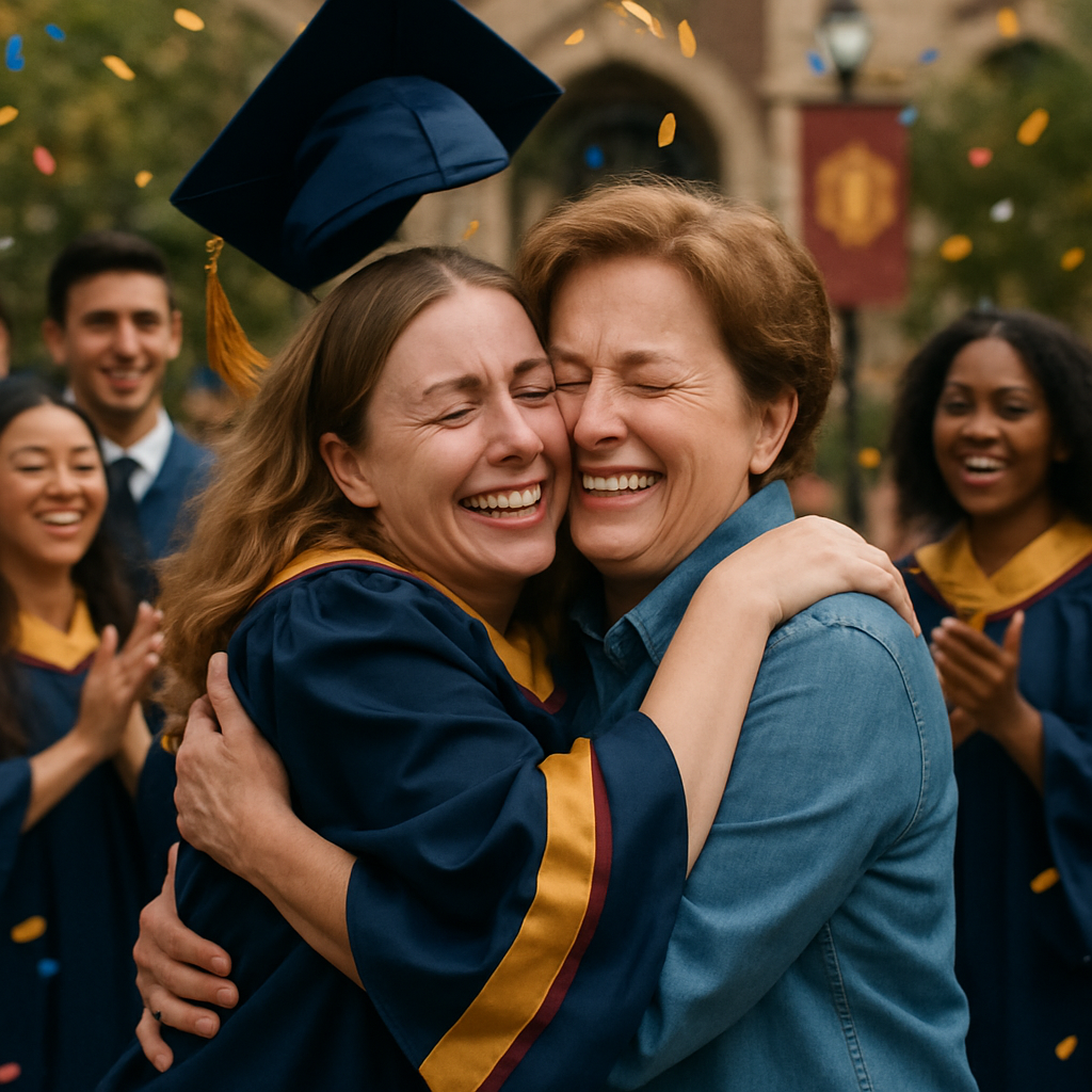 Graduation Cap Toss Hug With Mom Paint by numbers art