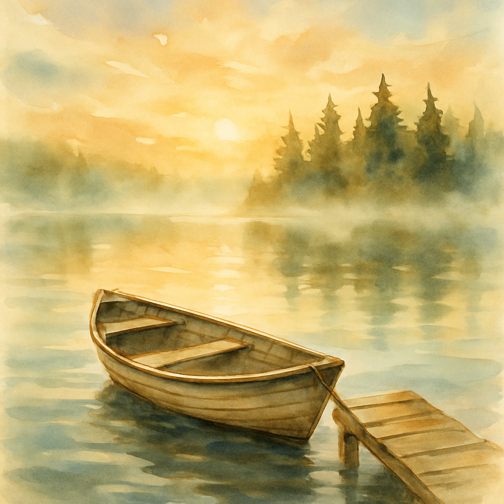 Sunrise Rowboat By The Misty Dock painting number kit
